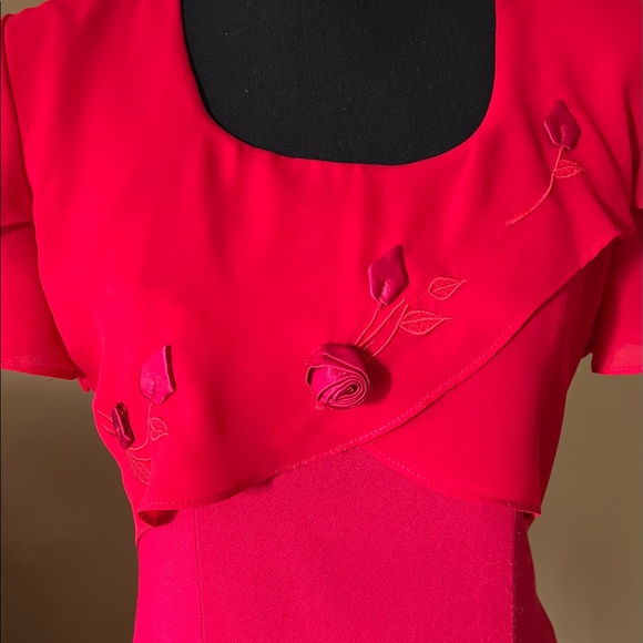 80’s era Jodi California Red Crepe dress; sz 7/S - Picture 4 of 9